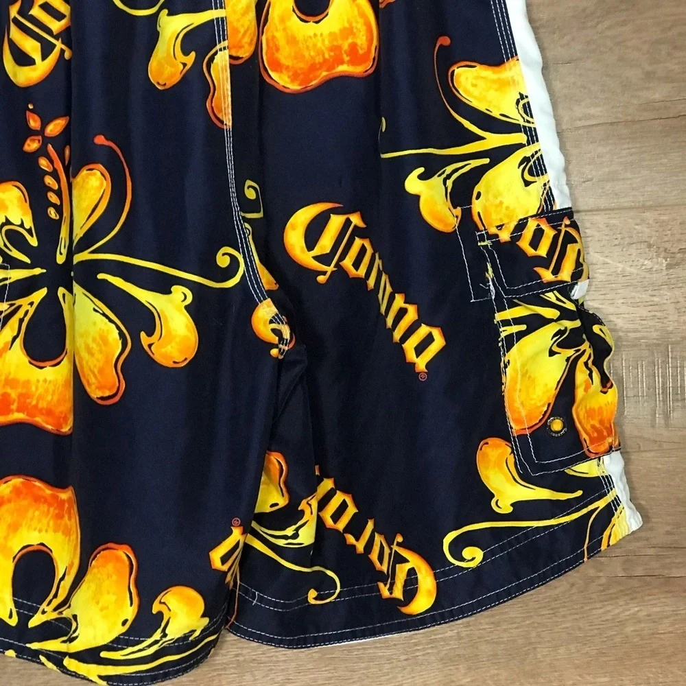 Corona Extra Mens Hawaiian Swim Board Shorts Unlined Size Medium Blue Yellow‎